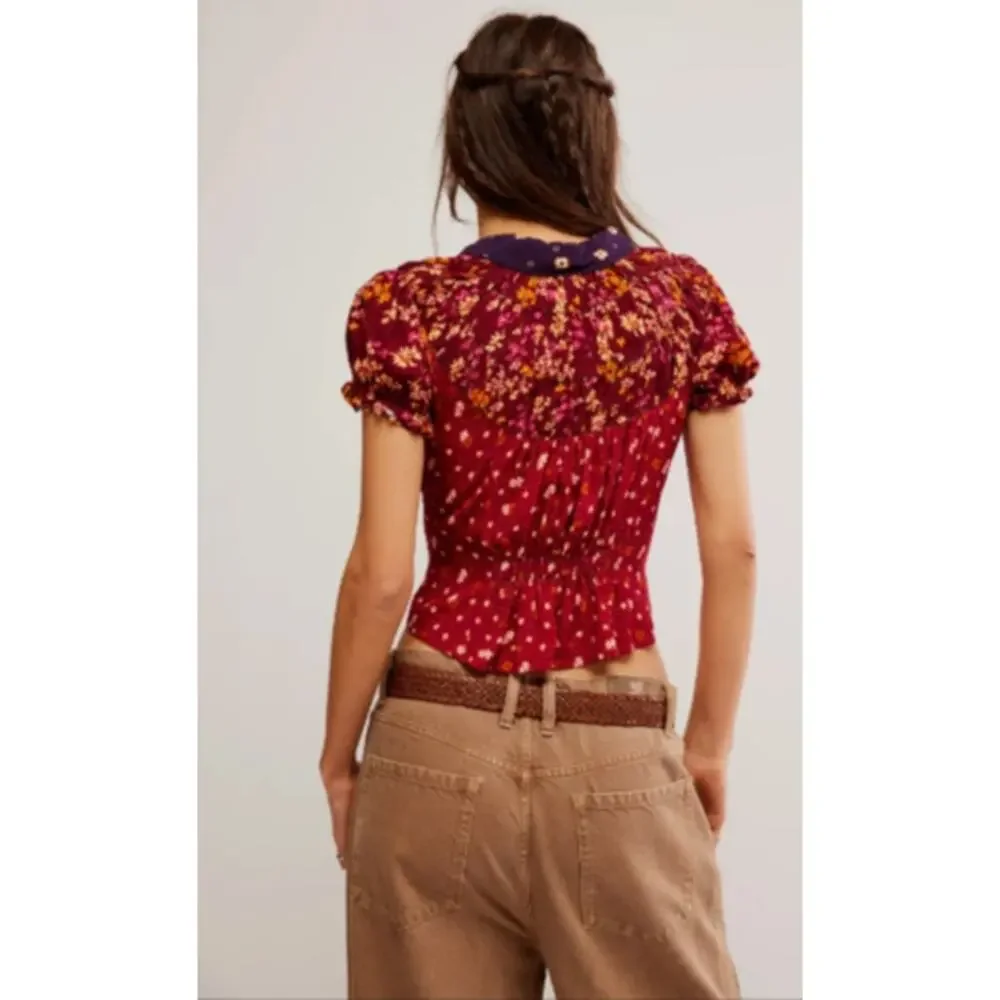 NEW! Free People 'Bella' Blouse in EARTH RED COMBO (L)